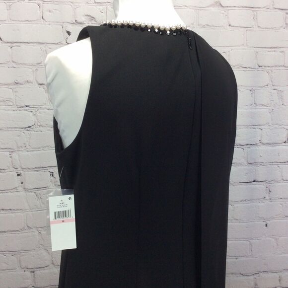 SLNY Women's Dress Sz 14 Black Sheath Embellished Neckline One Side Overlay NWT - Picture 8 of 12